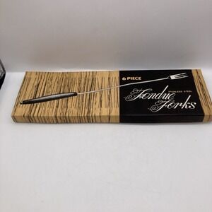 Set of 6 Vintage Fondue Forks Japan Wooden Handles Stainless Steel Colored Ends